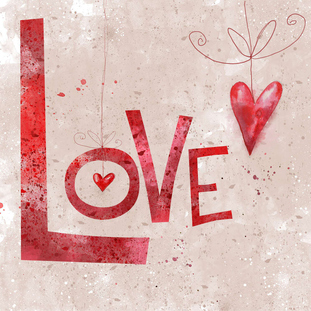 картина-постер Красные сердечки украшают надпись "love"