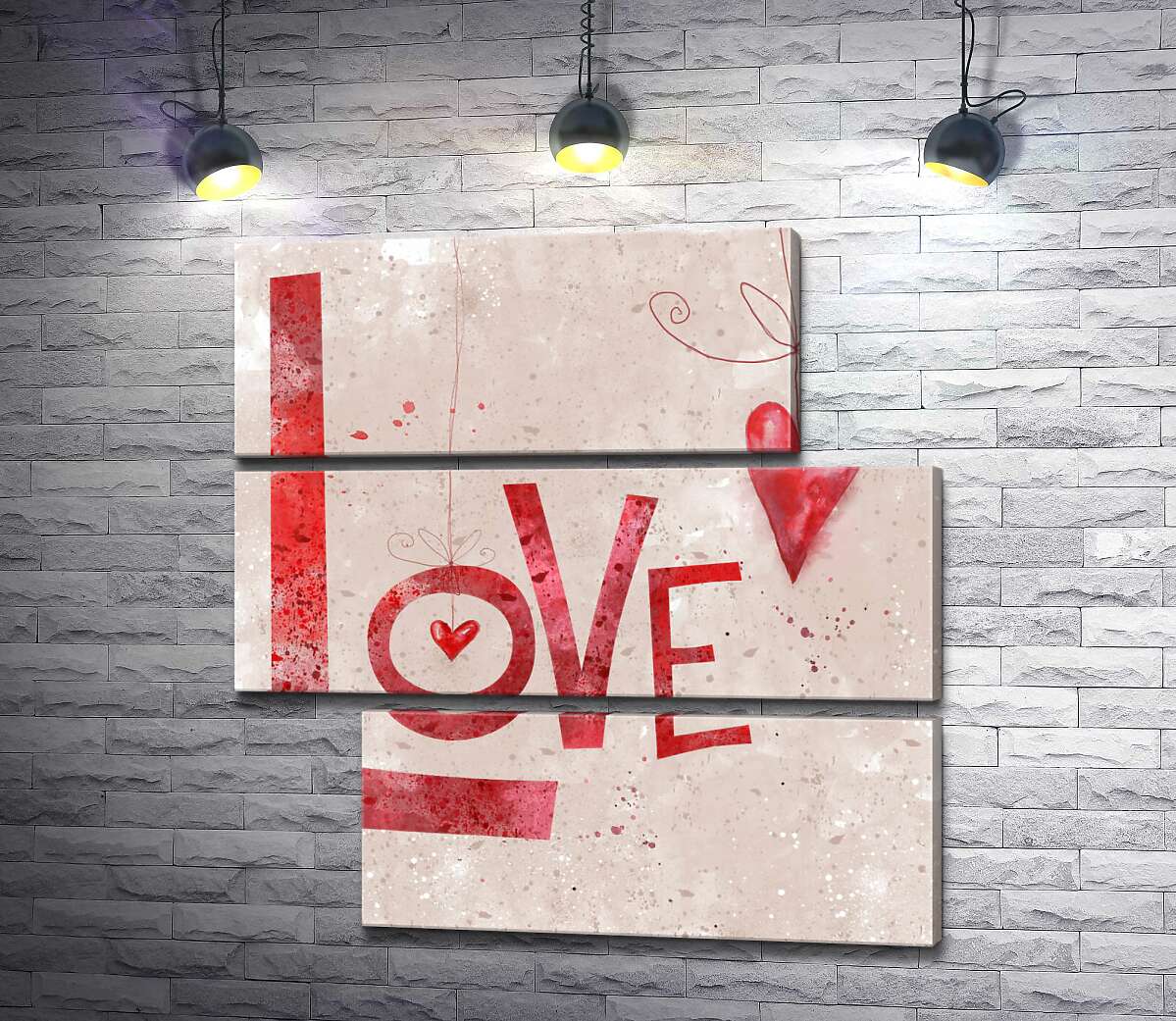 модульна картина Червоні сердечка прикрашають напис "love" (Модуль №16)