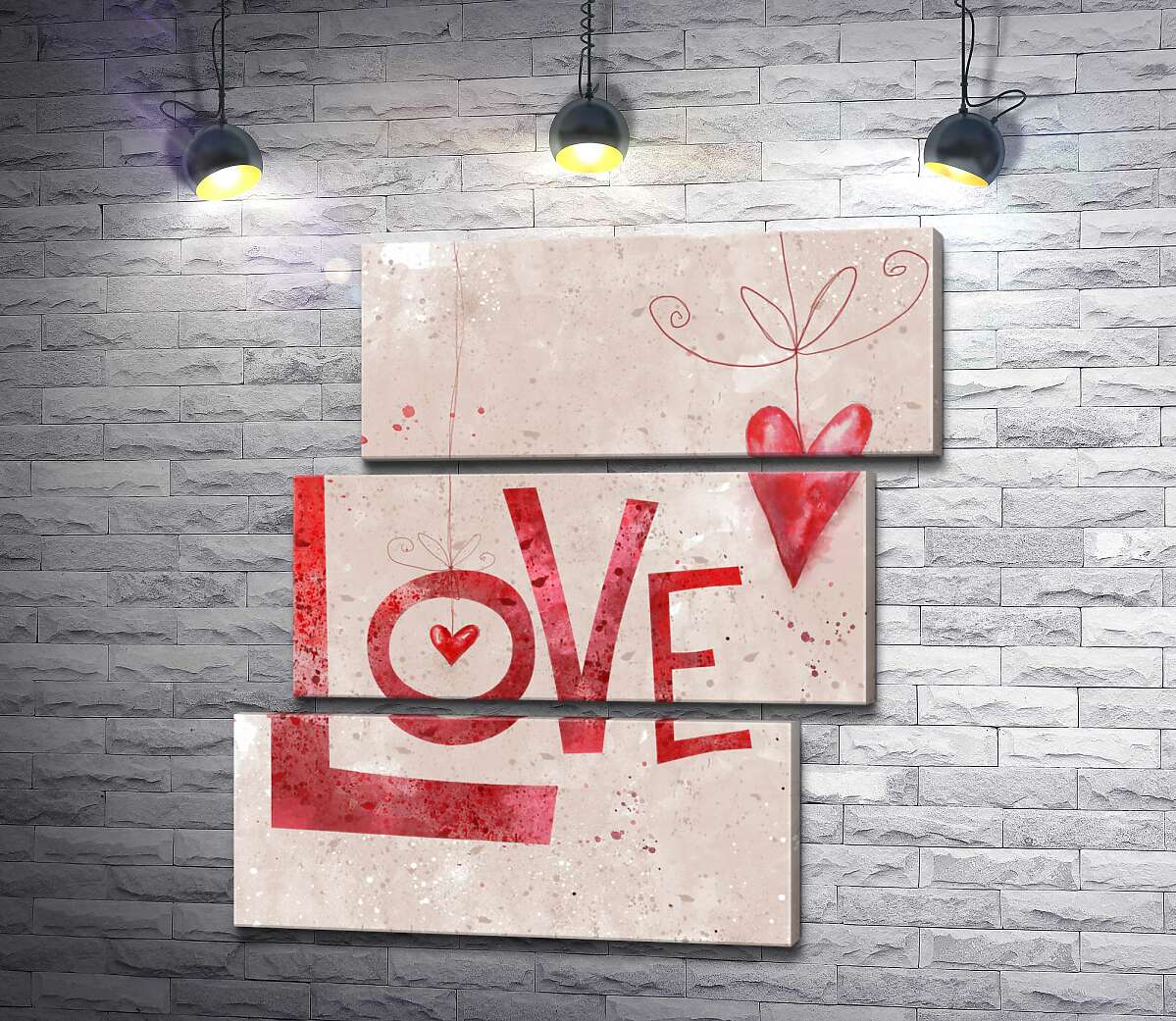 модульна картина Червоні сердечка прикрашають напис "love" (Модуль №17)