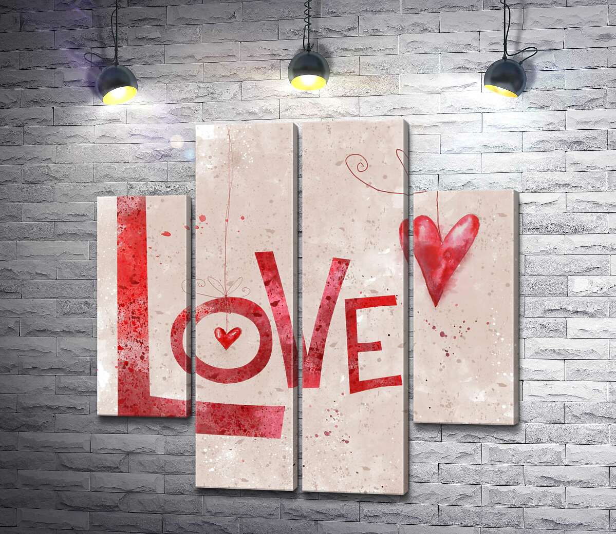 модульна картина Червоні сердечка прикрашають напис "love" (Модуль №20)