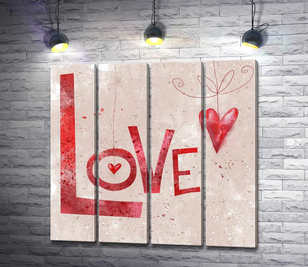 модульна картина Червоні сердечка прикрашають напис "love" (Модуль №24)
