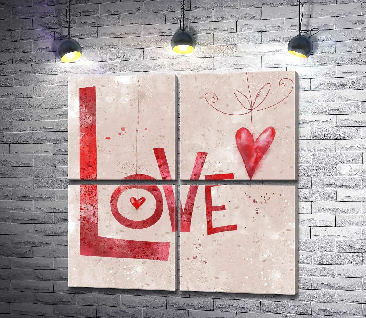 модульна картина Червоні сердечка прикрашають напис "love" (Модуль №25)