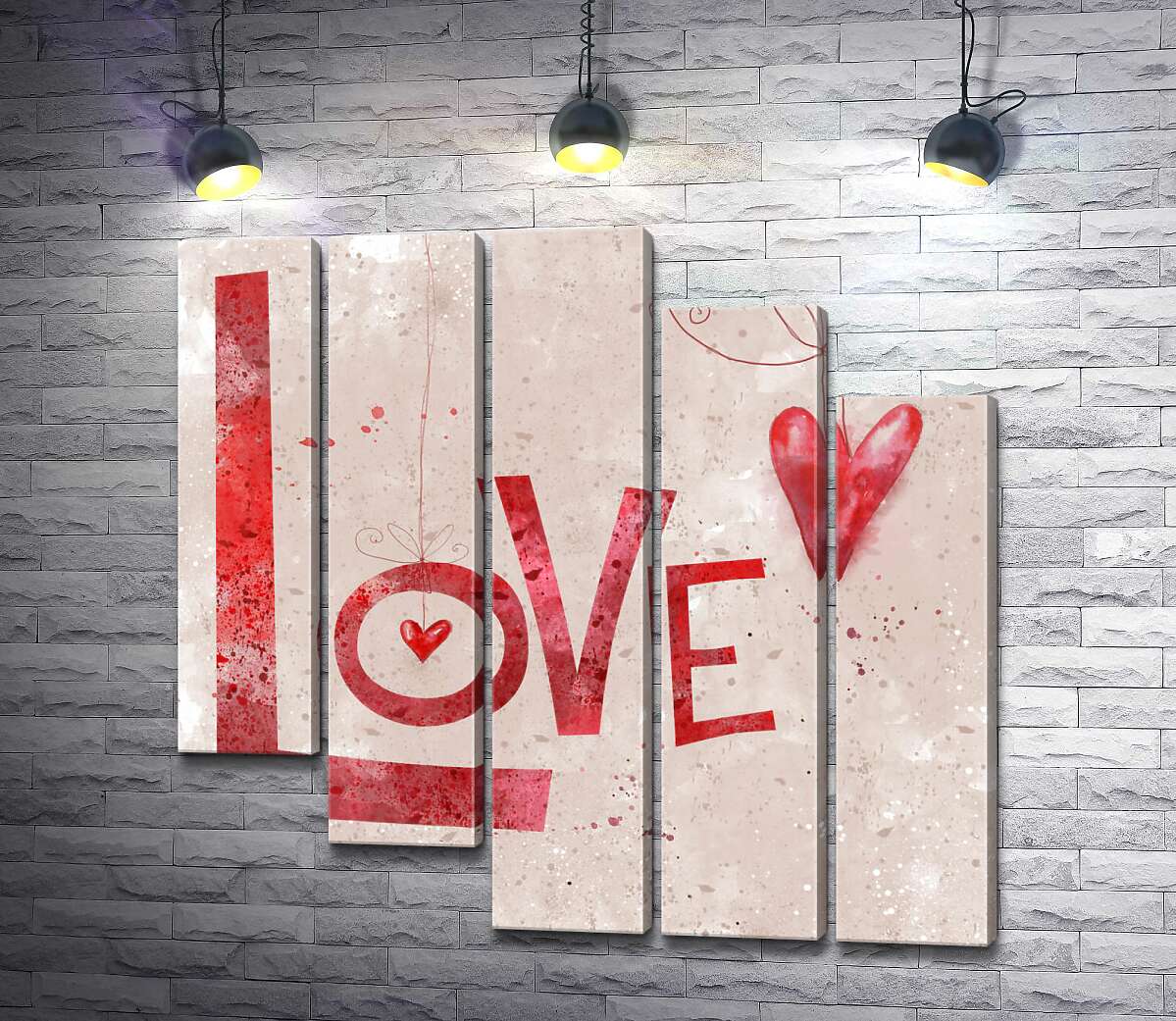 модульна картина Червоні сердечка прикрашають напис "love" (Модуль №28)