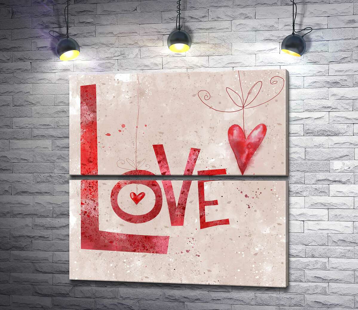 модульна картина Червоні сердечка прикрашають напис "love" (Модуль №7)