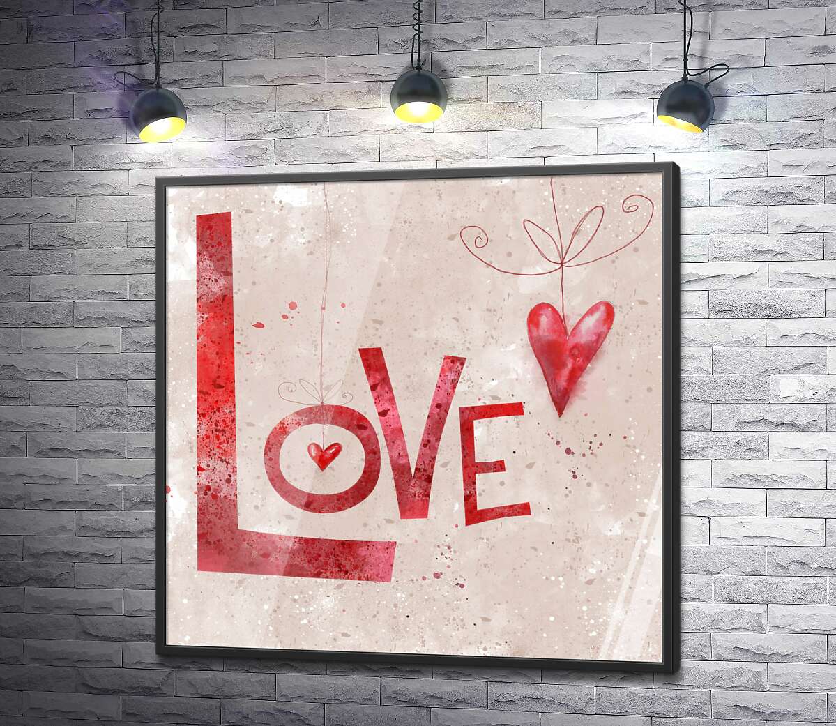 постер Красные сердечки украшают надпись "love"