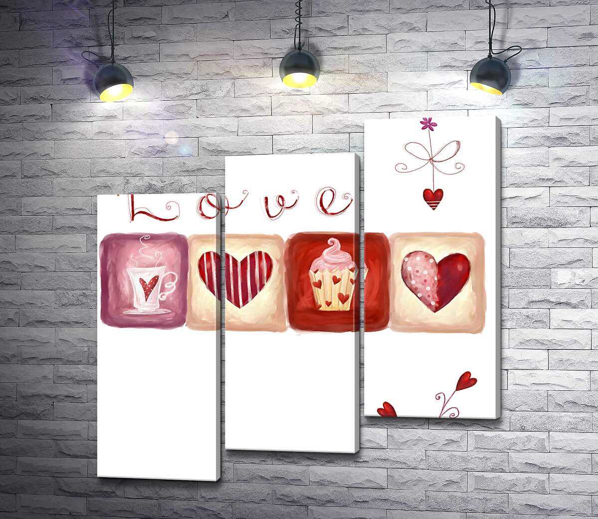 модульна картина Романтичні ілюстрації під написом "love" (Модуль №14)
