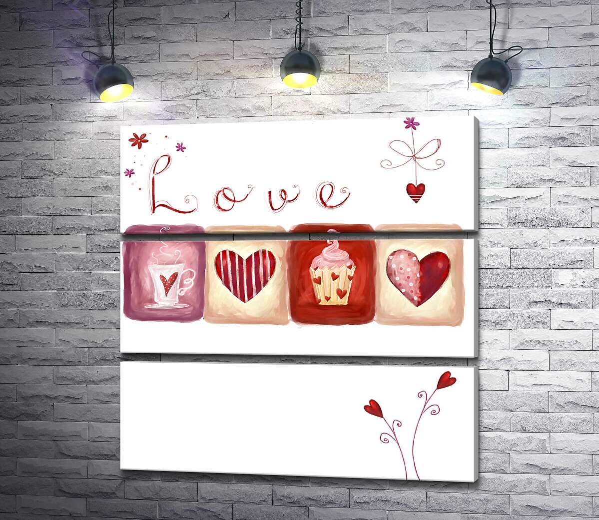 модульная картина Романтические иллюстрации под надписью "love" (Модуль №15)