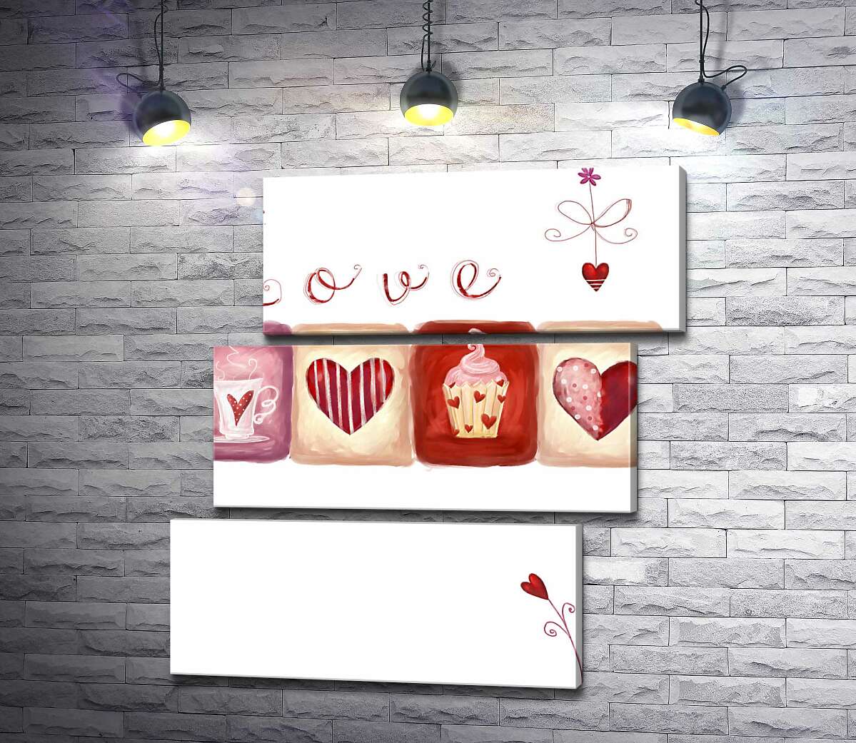 модульна картина Романтичні ілюстрації під написом "love" (Модуль №17)