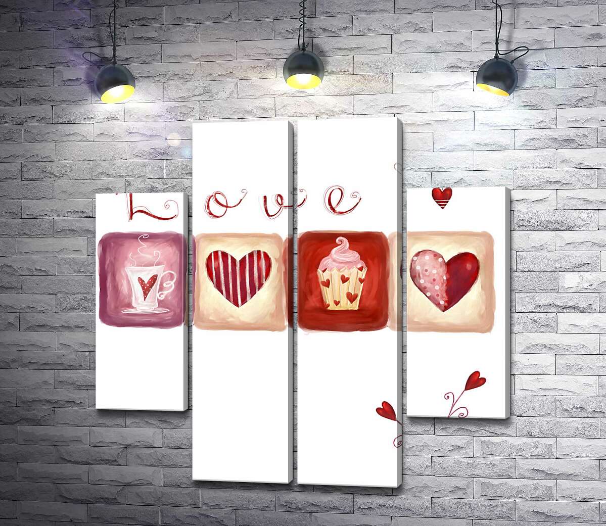 модульна картина Романтичні ілюстрації під написом "love" (Модуль №20)