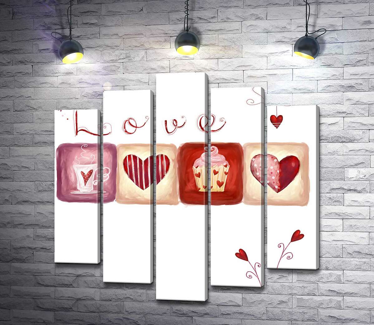 модульна картина Романтичні ілюстрації під написом "love" (Модуль №4)