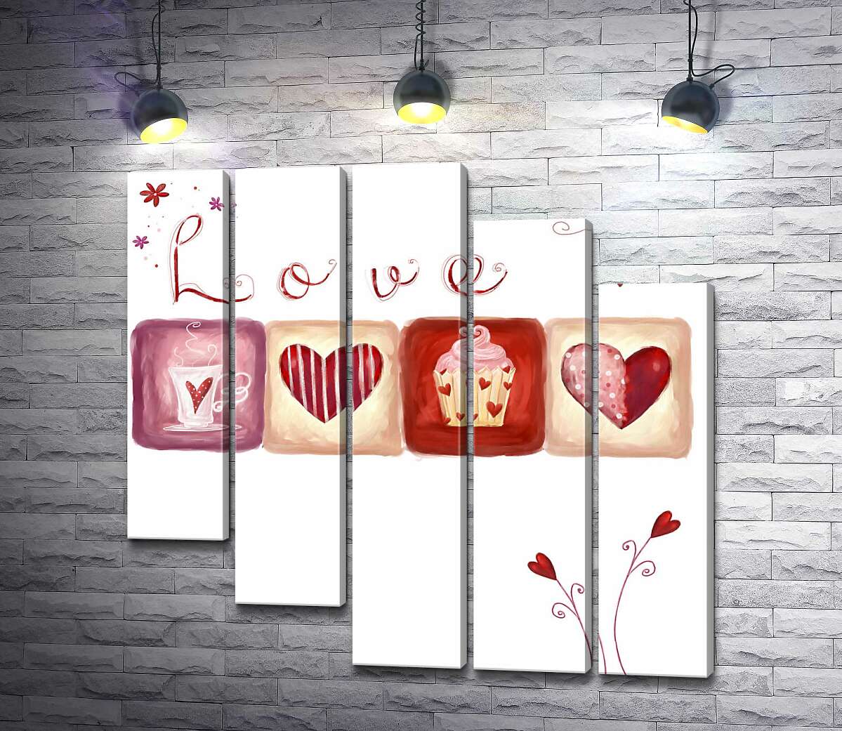модульная картина Романтические иллюстрации под надписью "love" (Модуль №28)