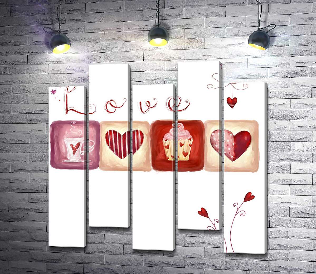 модульная картина Романтические иллюстрации под надписью "love" (Модуль №30)
