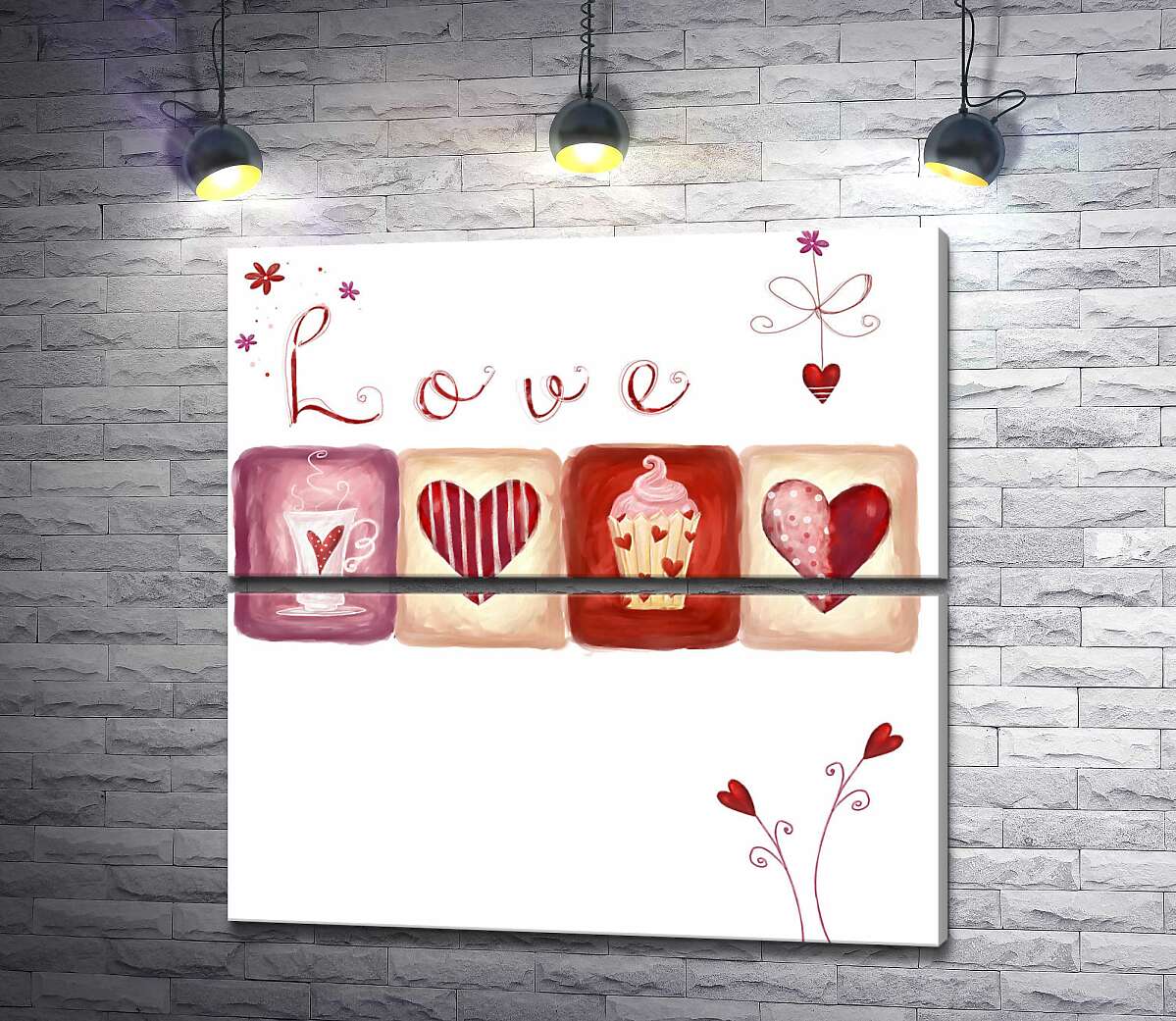 модульна картина Романтичні ілюстрації під написом "love" (Модуль №7)