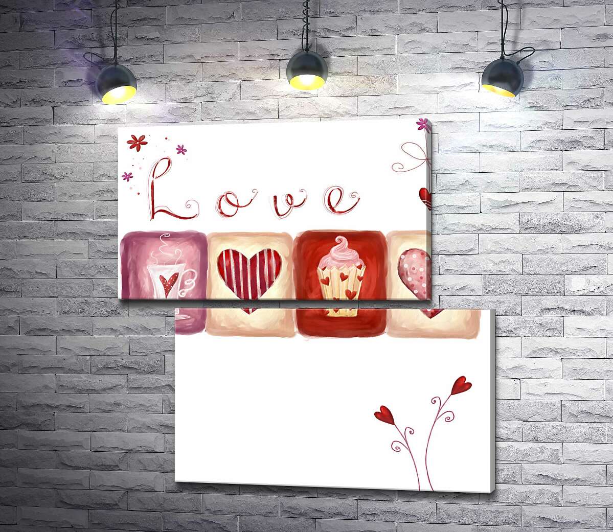 модульная картина Романтические иллюстрации под надписью "love" (Модуль №8)