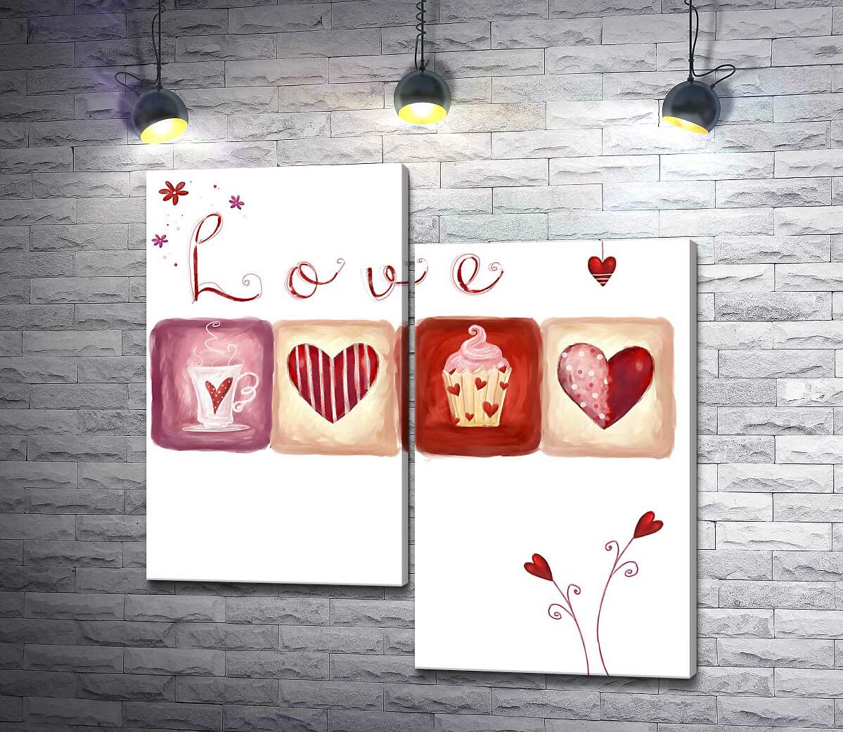 модульна картина Романтичні ілюстрації під написом "love" (Модуль №9)