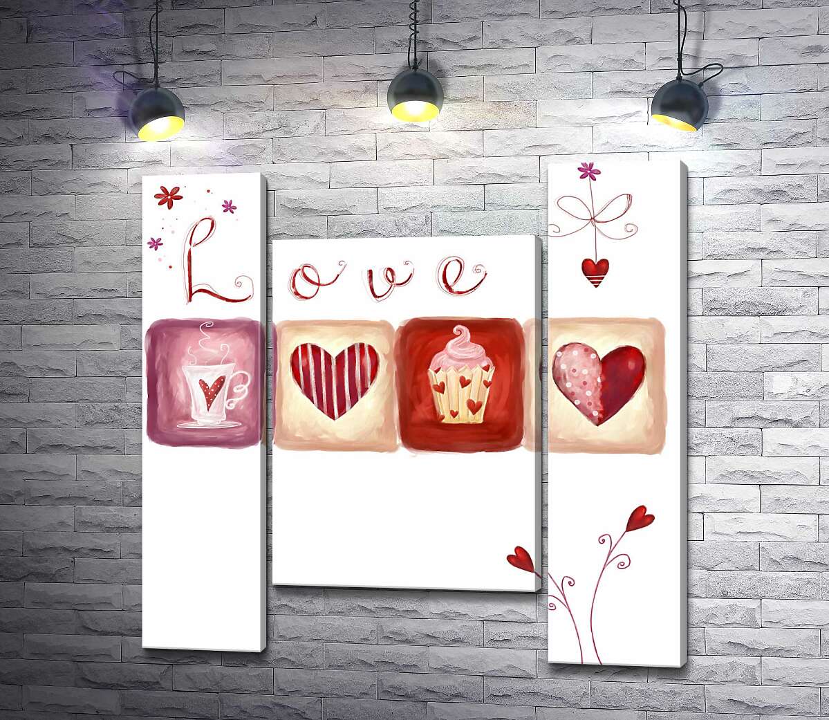 модульная картина Романтические иллюстрации под надписью "love" (Модуль №11)
