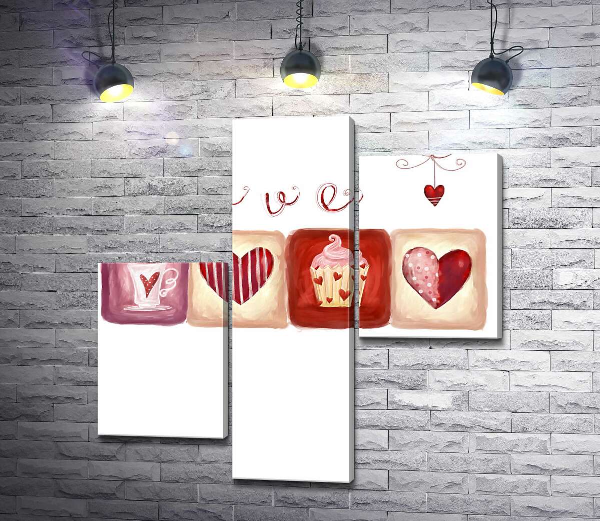 модульная картина Романтические иллюстрации под надписью "love" (Модуль №12)