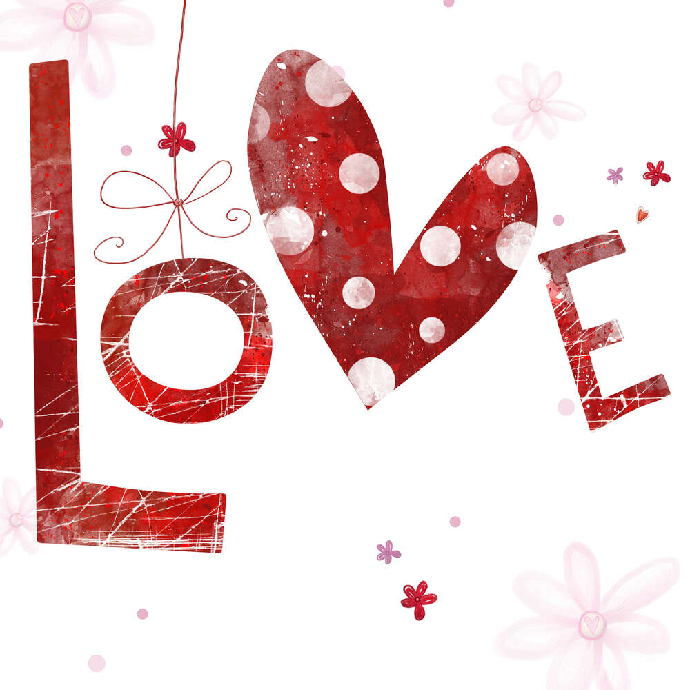 картина-постер Плямисте сердечко прикрашає напис "love"