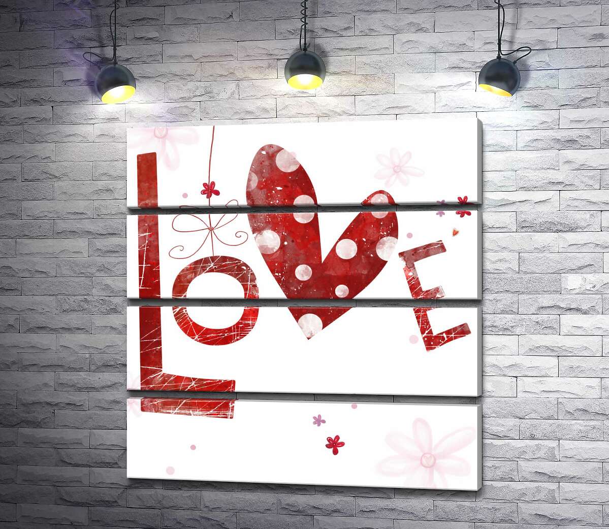 модульна картина Плямисте сердечко прикрашає напис "love" (Модуль №22)