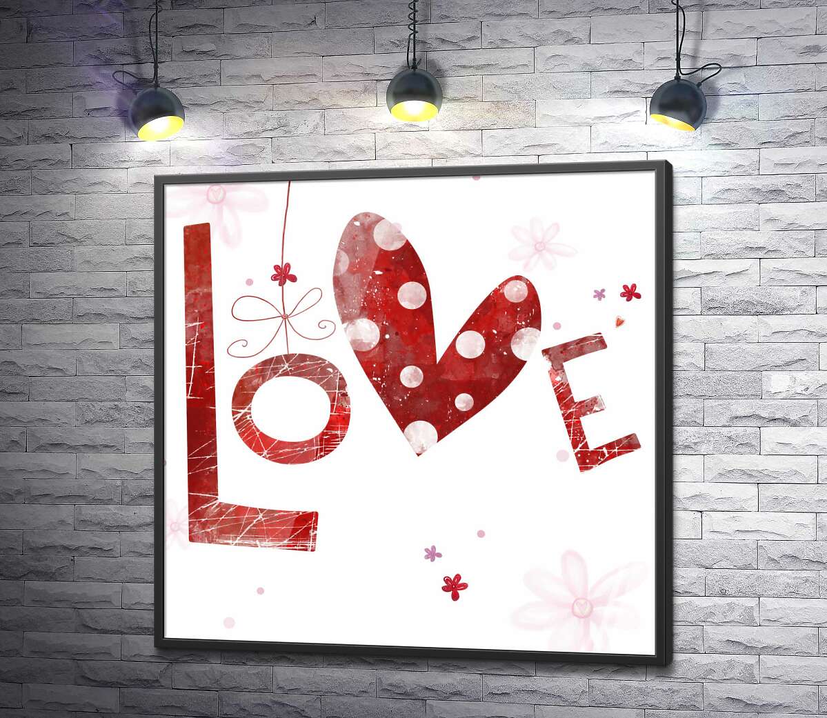 постер Плямисте сердечко прикрашає напис "love"