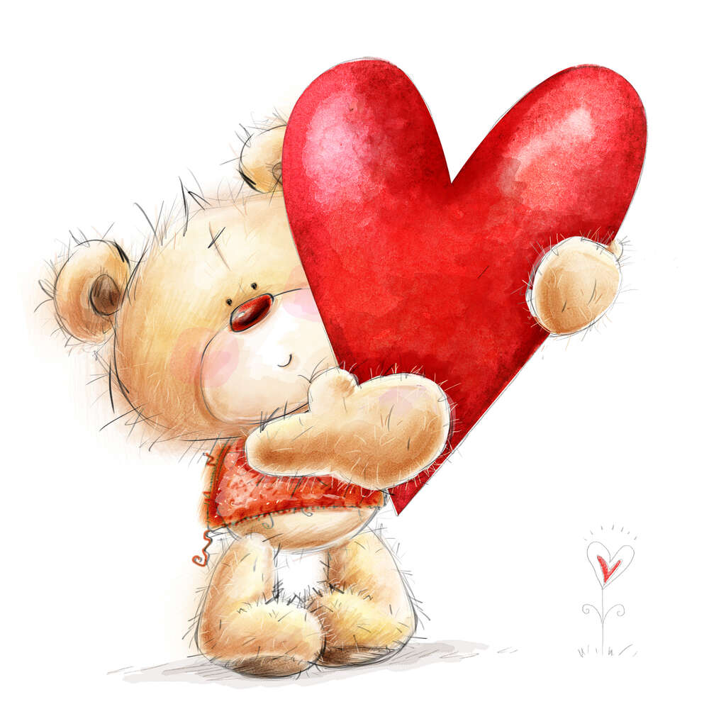 картина-постер Милий ведмедик дарує свою любов у сердечку