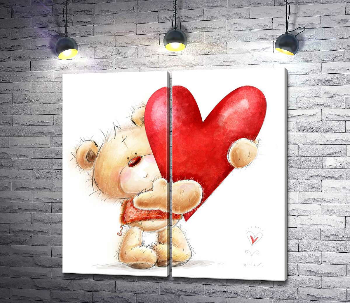 модульная картина Милый мишка дарит свою любовь в сердечке