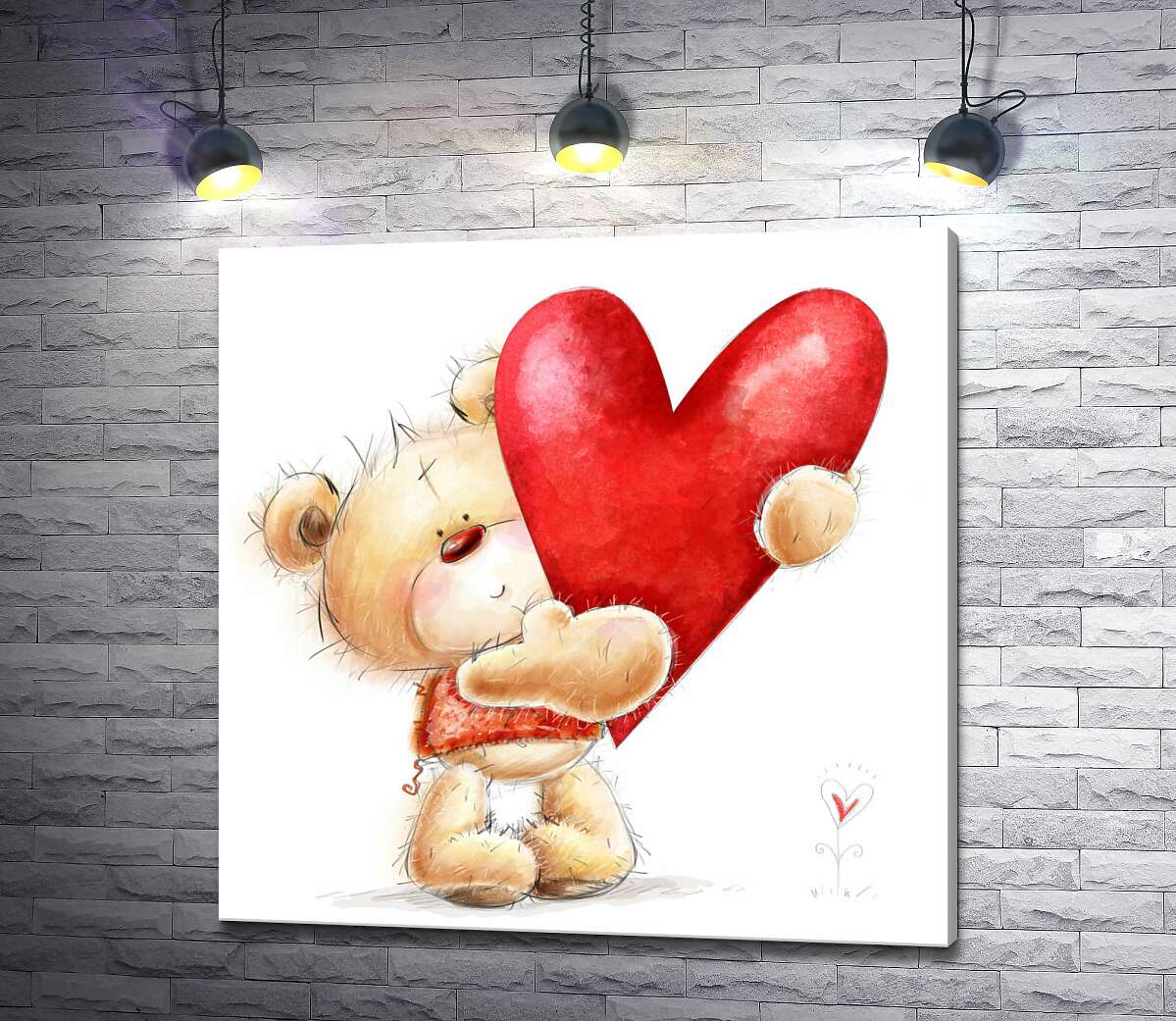 картина Милый мишка дарит свою любовь в сердечке