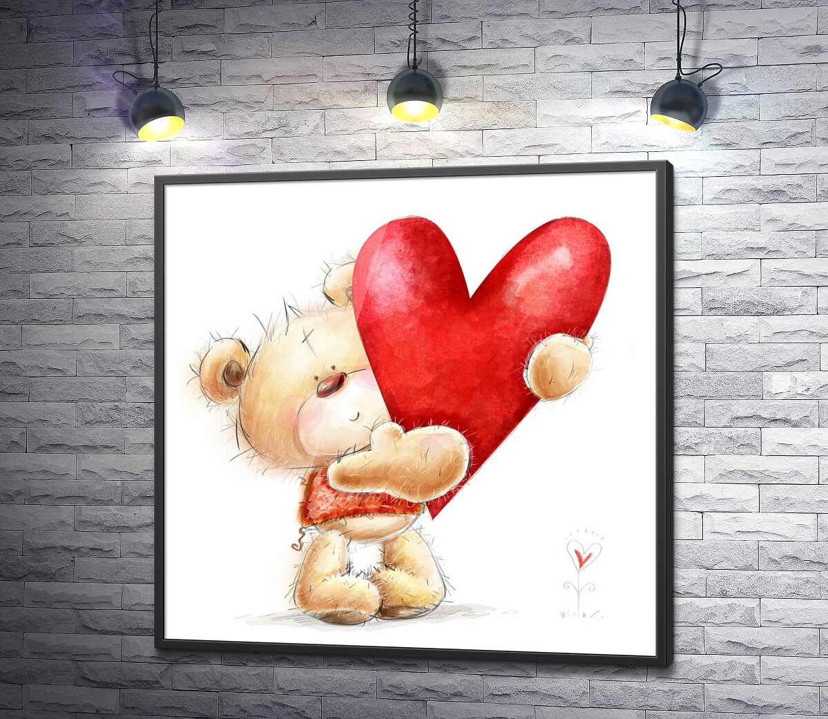 постер Милий ведмедик дарує свою любов у сердечку