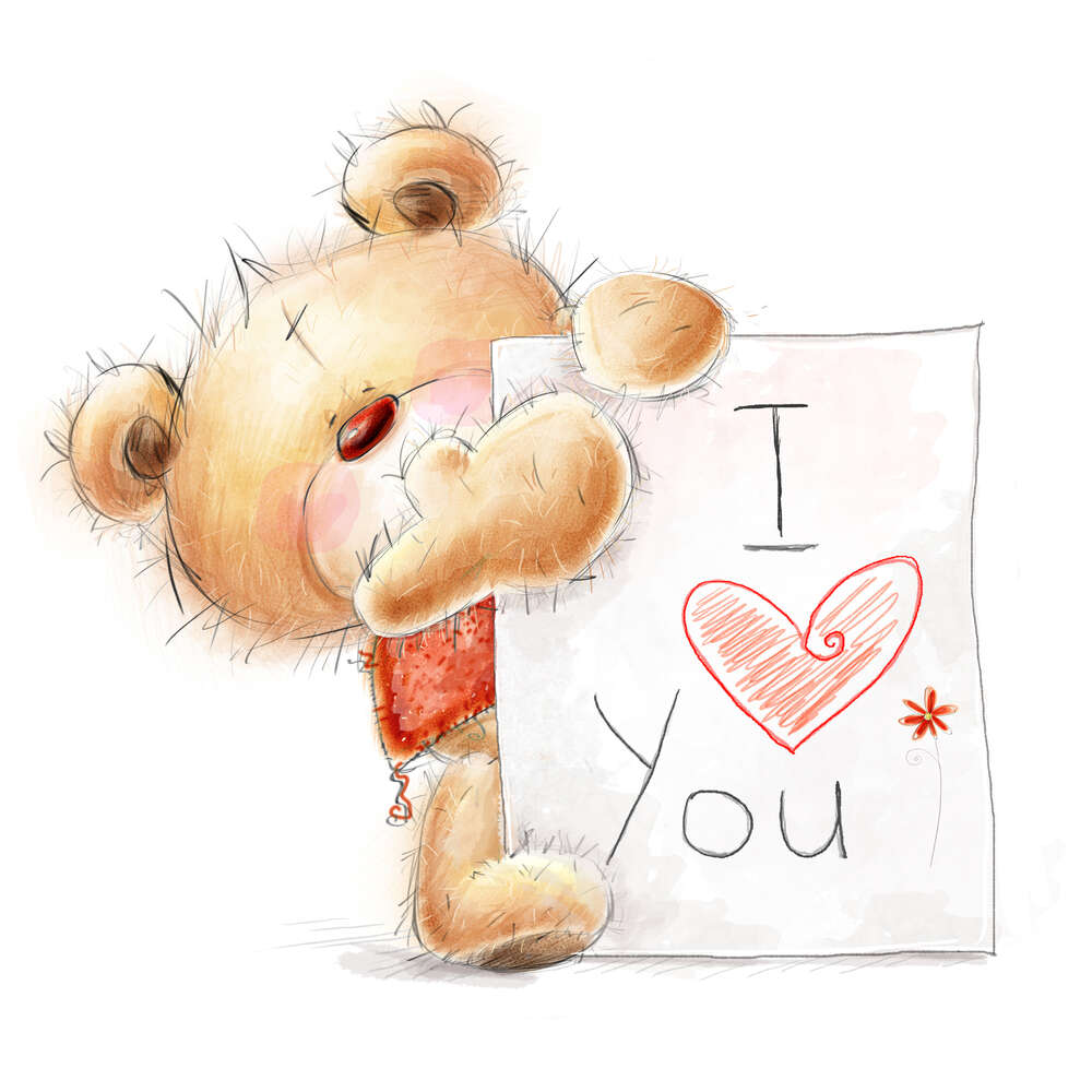 картина-постер Влюбленный мишка с письмом "I love you"