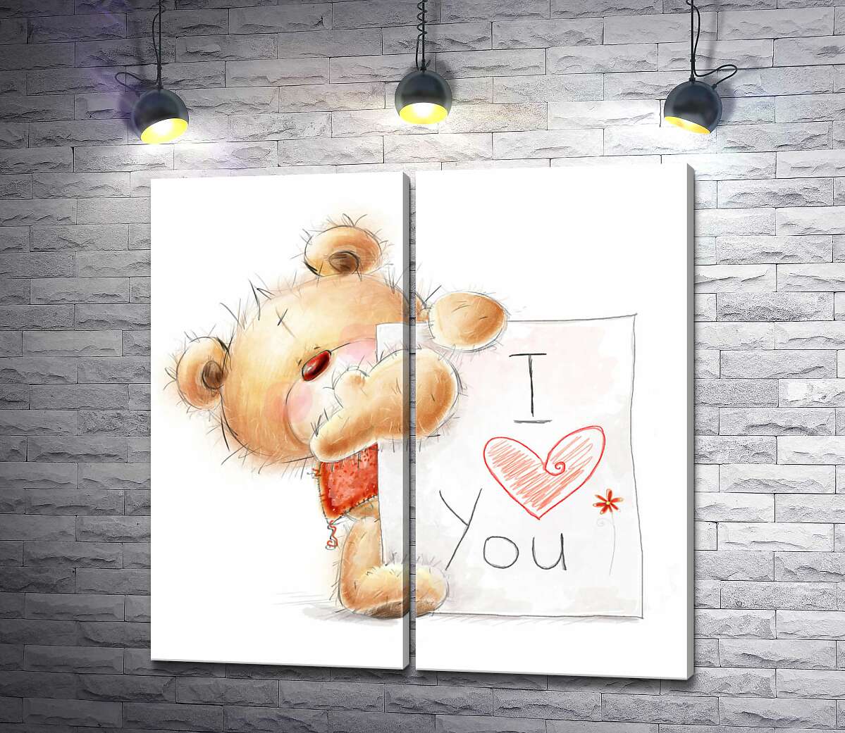 модульная картина Влюбленный мишка с письмом "I love you"