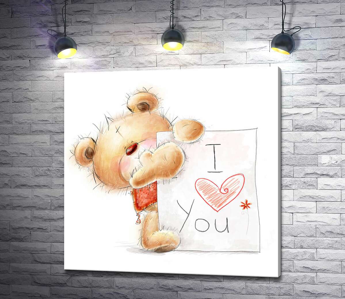 картина Влюбленный мишка с письмом "I love you"
