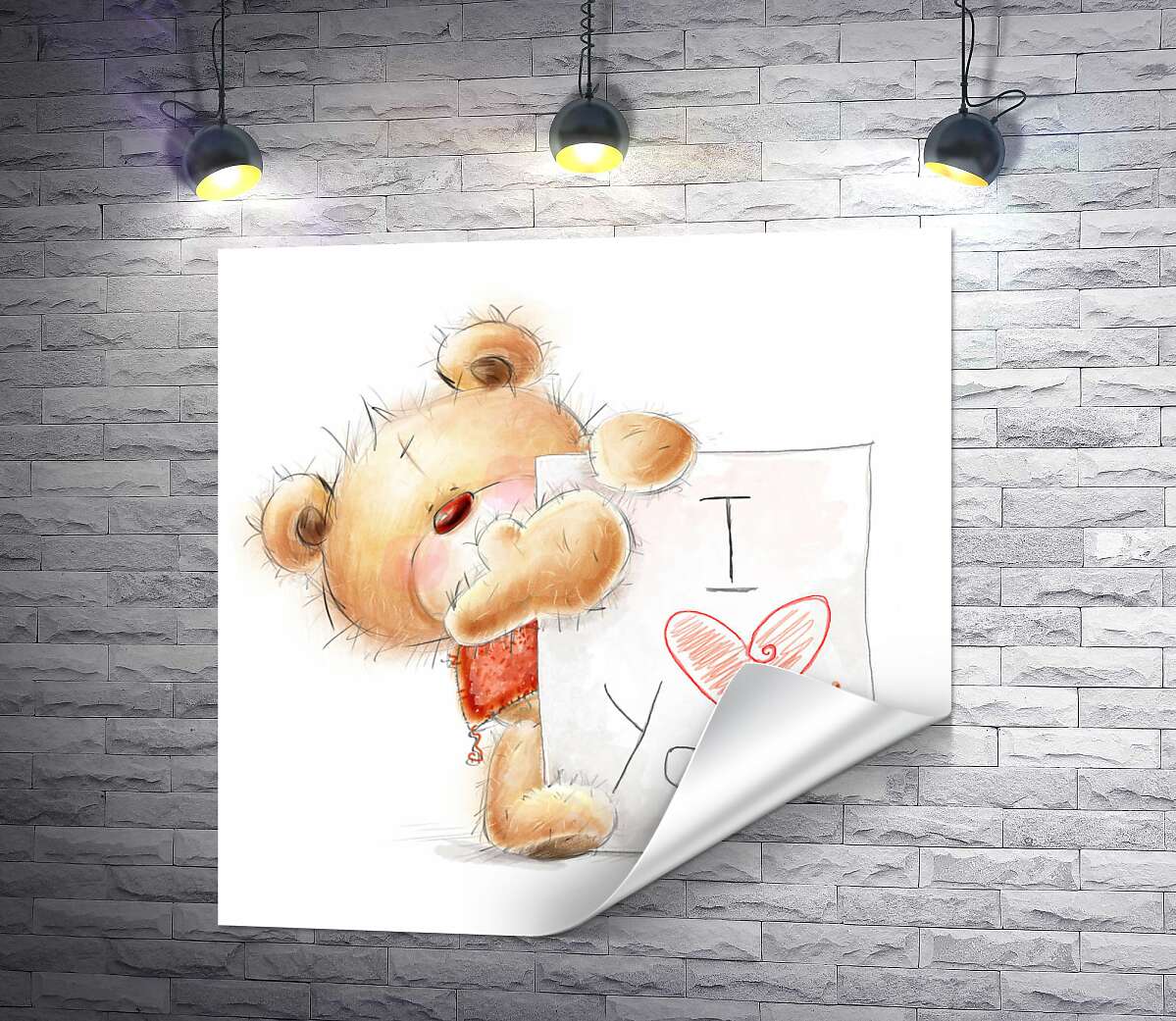 печать Влюбленный мишка с письмом "I love you"