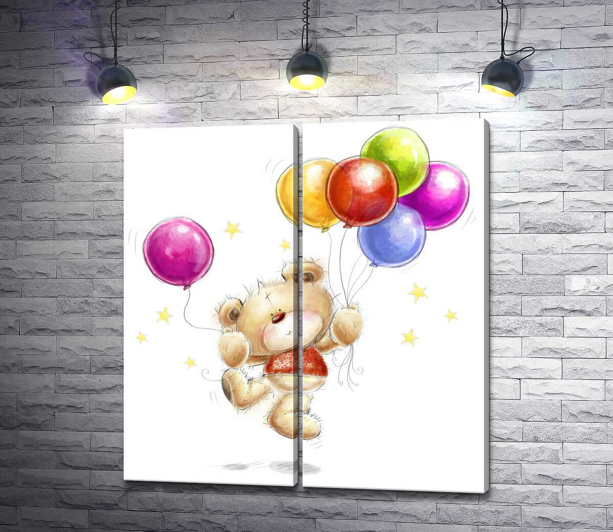 модульна картина Кольорові кульки в лапах ведмедика