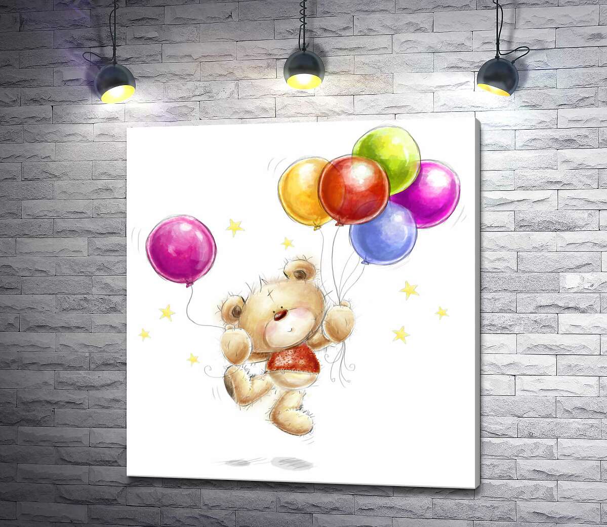 картина Кольорові кульки в лапах ведмедика