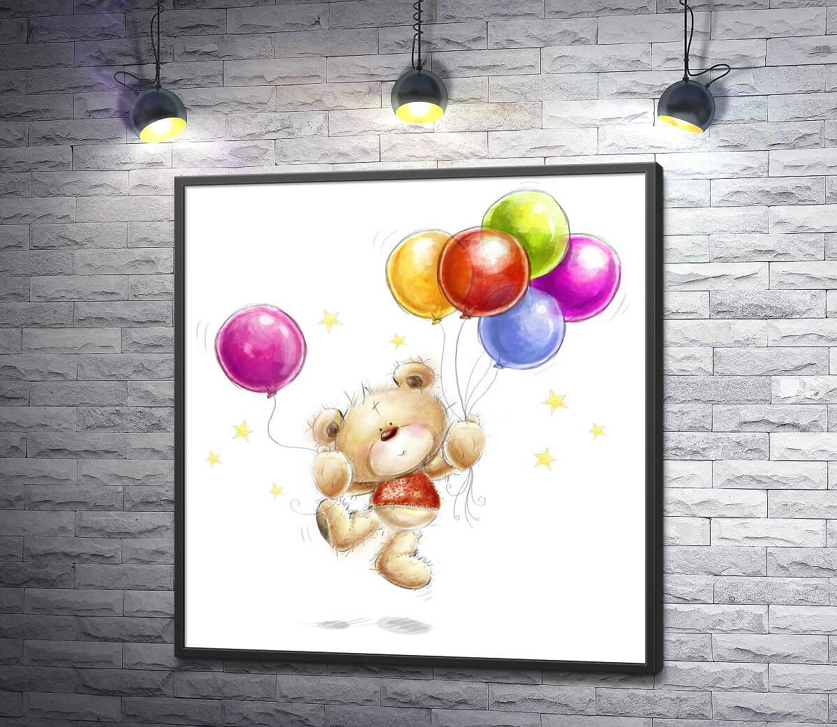 постер Кольорові кульки в лапах ведмедика