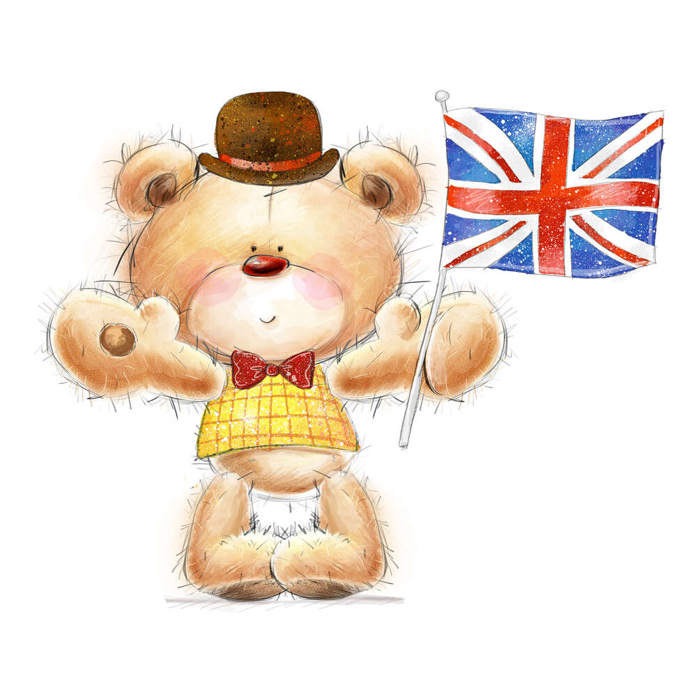 картина-постер Мишка-патриот с британским флагом