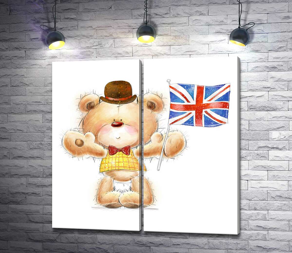 модульная картина Мишка-патриот с британским флагом