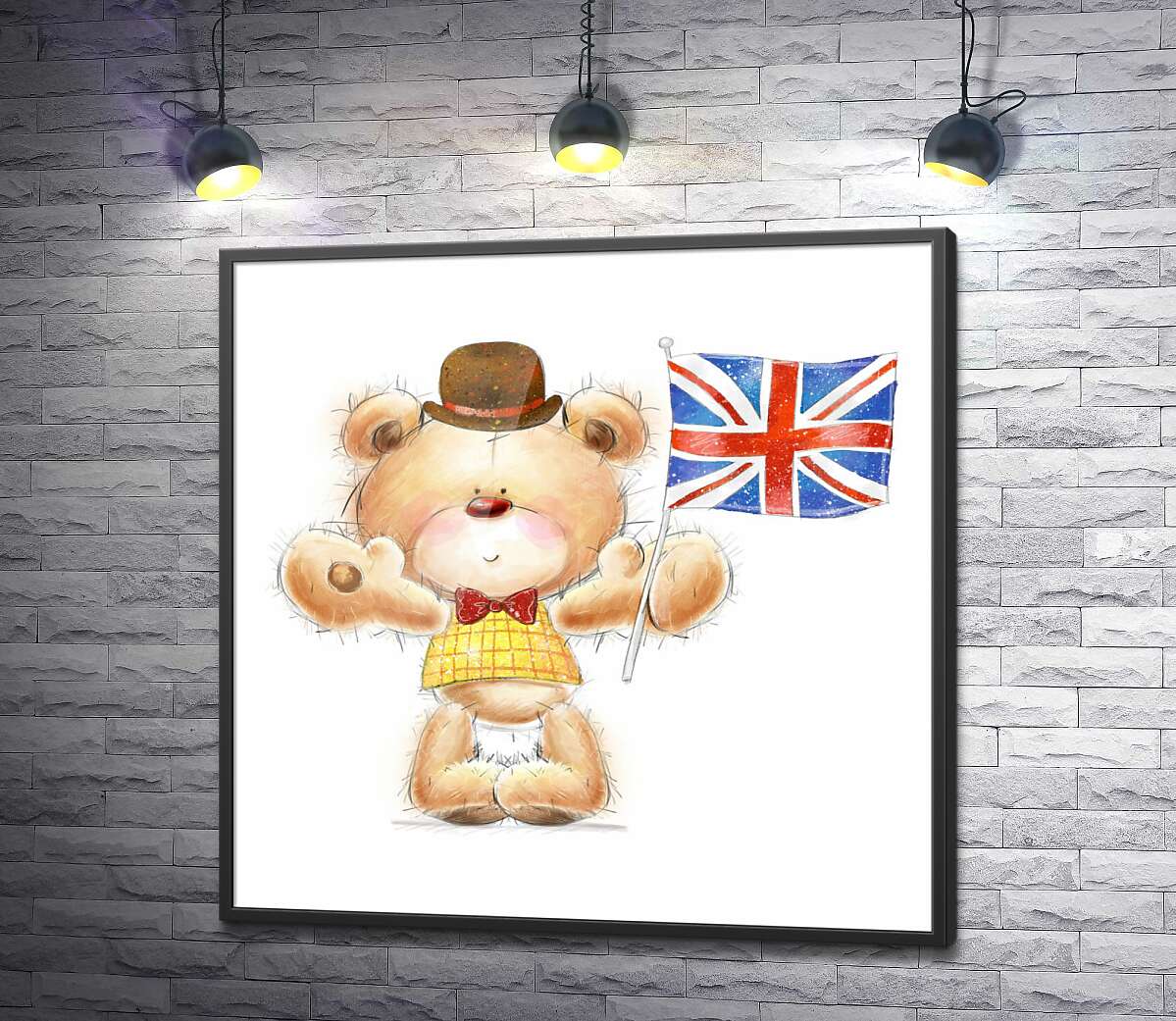 постер Мишка-патриот с британским флагом