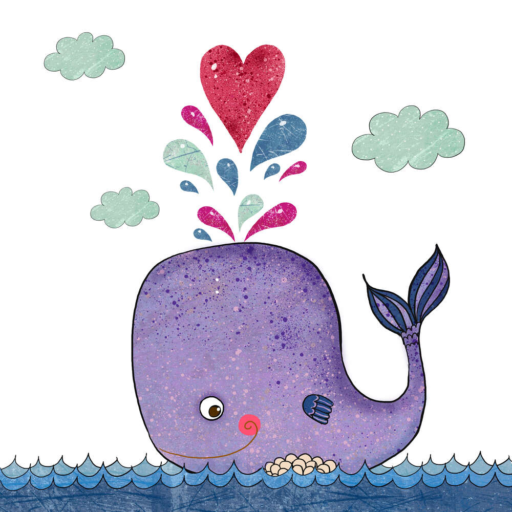 картина-постер Влюбленный кит делает сердечко из воды