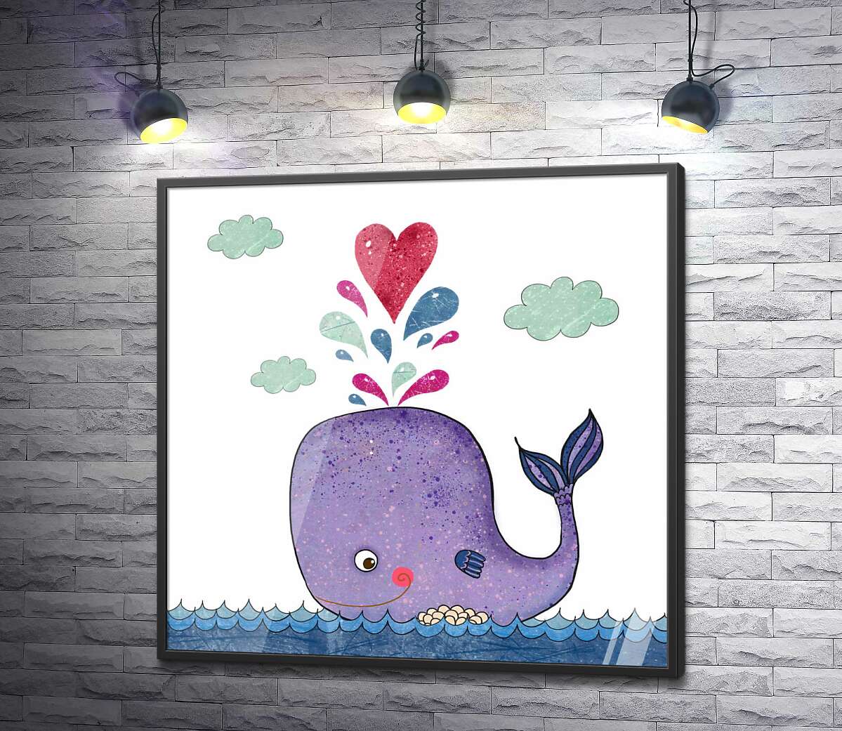 постер Закоханий кит робить сердечко із води