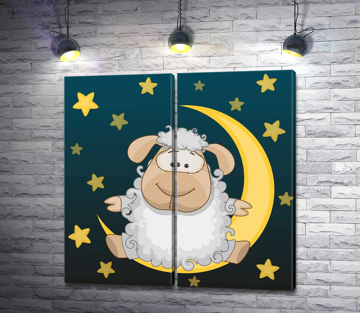 модульная картина Кудрявая овца сидит на луне