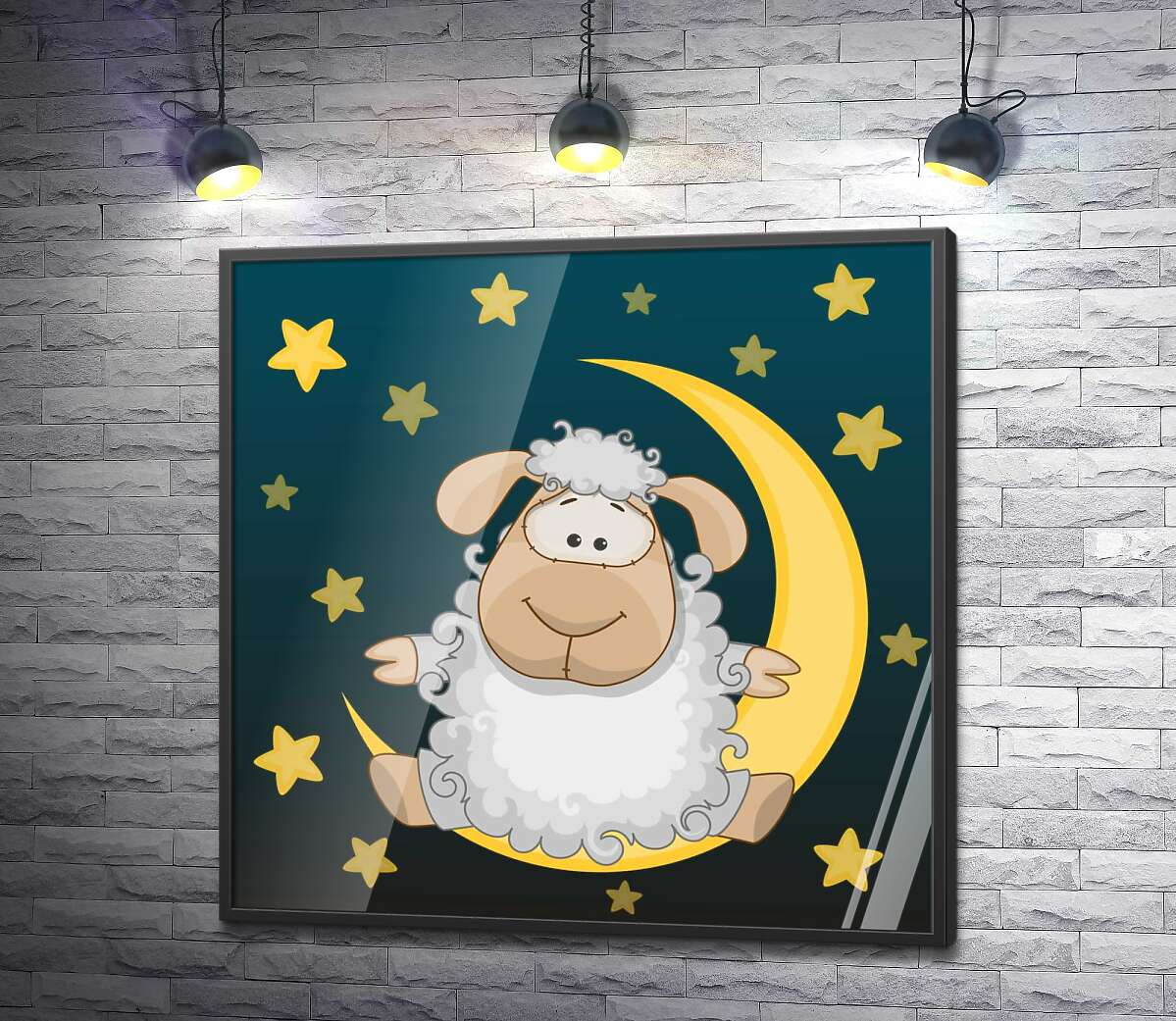 постер Кудрявая овца сидит на луне