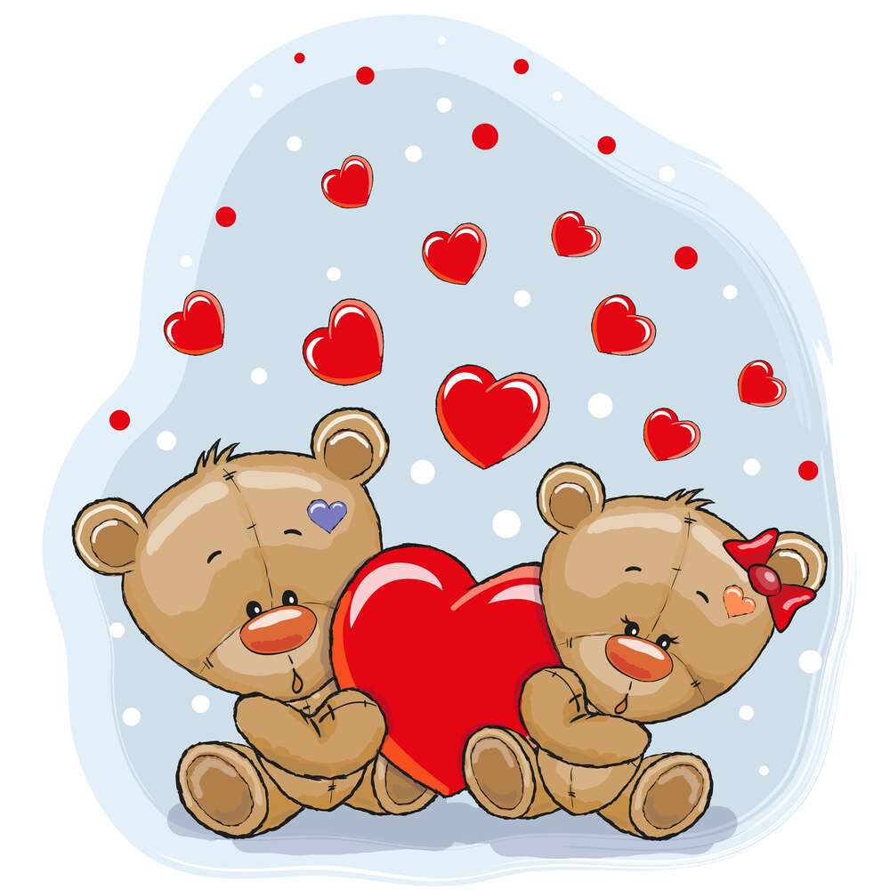 картина-постер Двое мишек держат красное сердце в лапках
