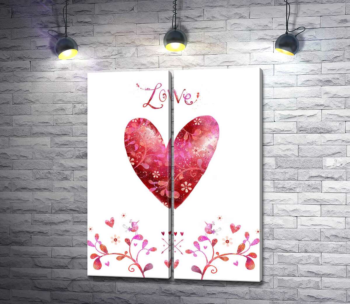 модульна картина Рожеве серце прикрашене квітковим візерунком
