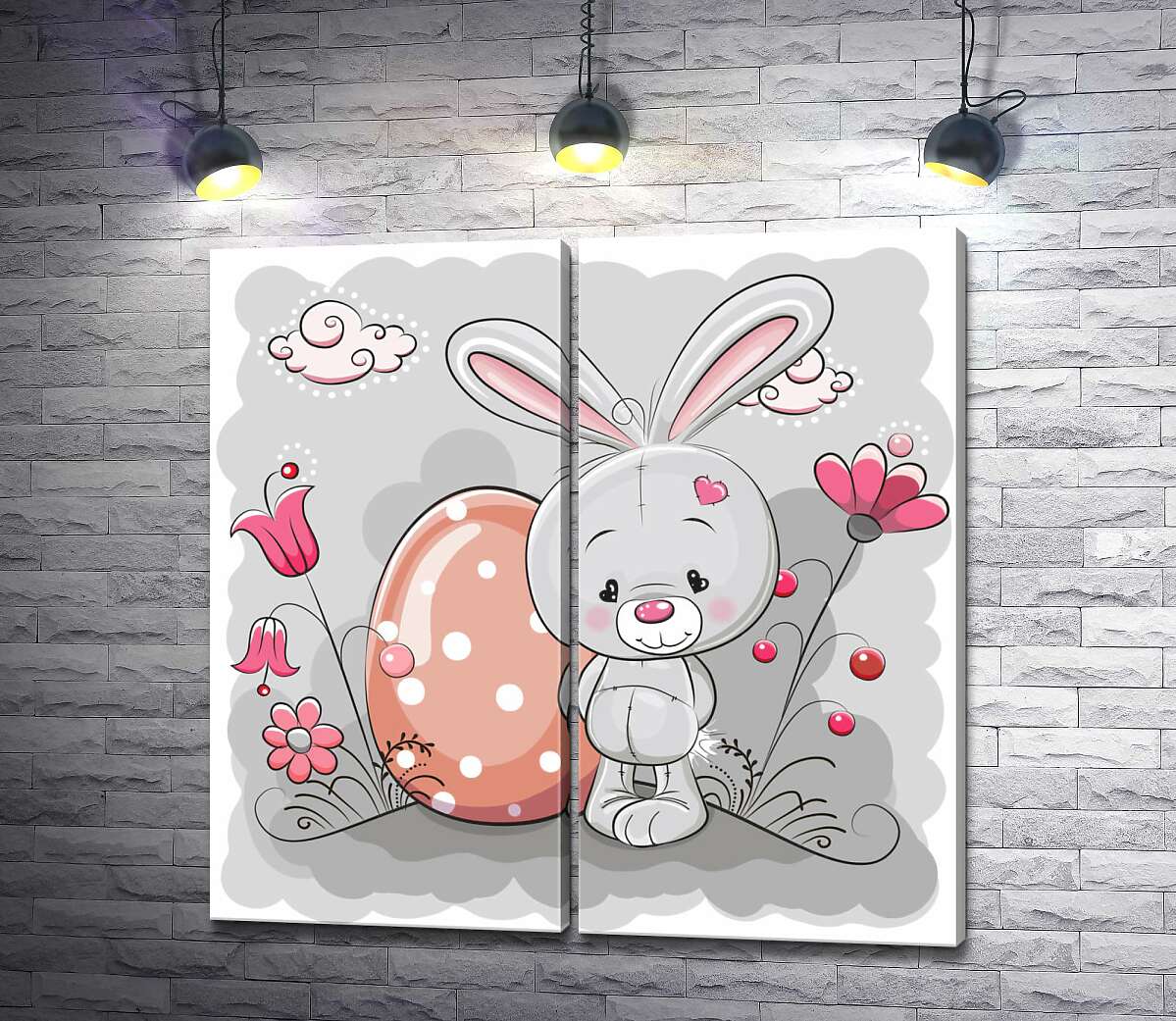 модульна картина Пасхальний кролик стоїть біля яйця крапанки