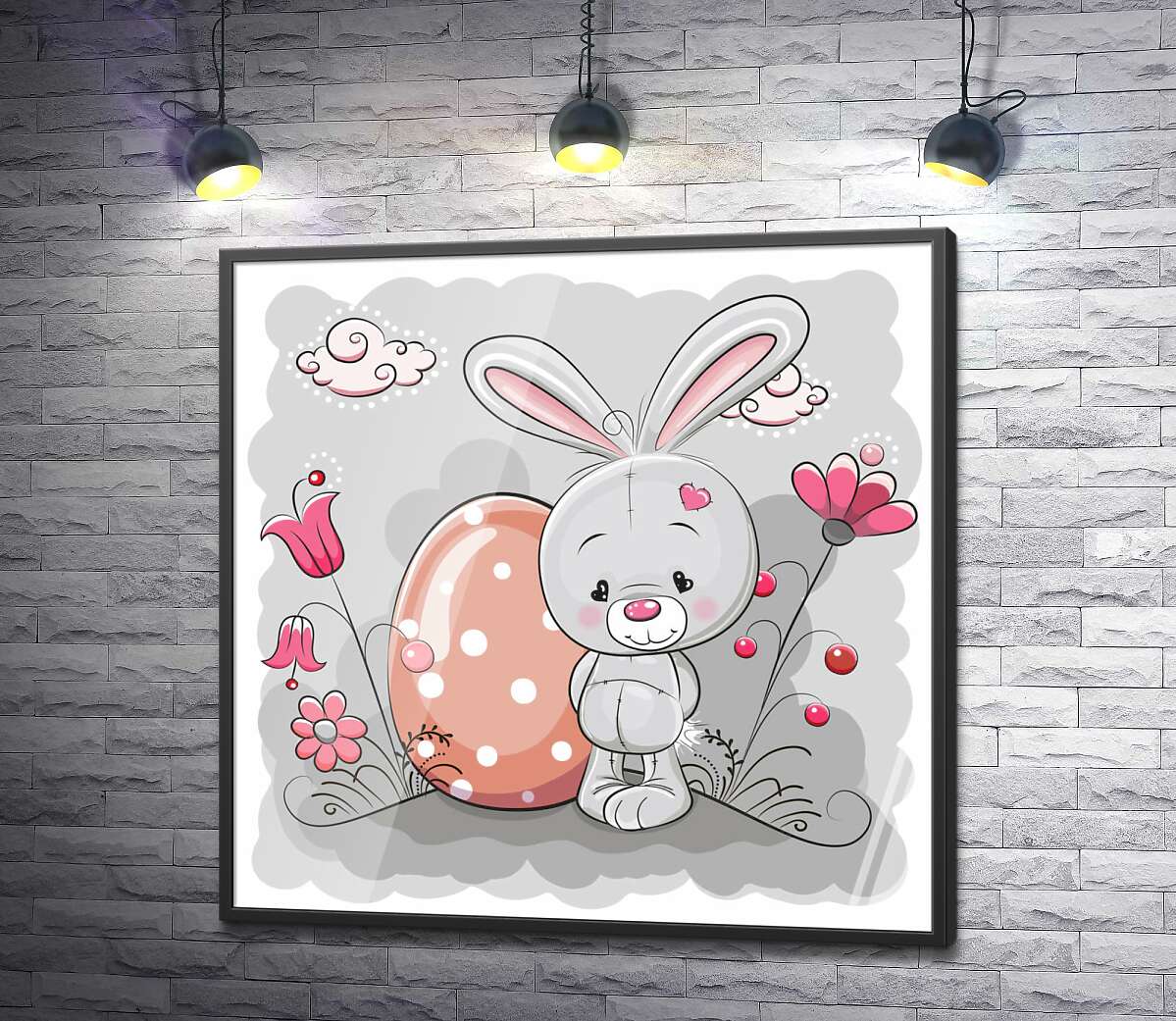 постер Пасхальний кролик стоїть біля яйця крапанки