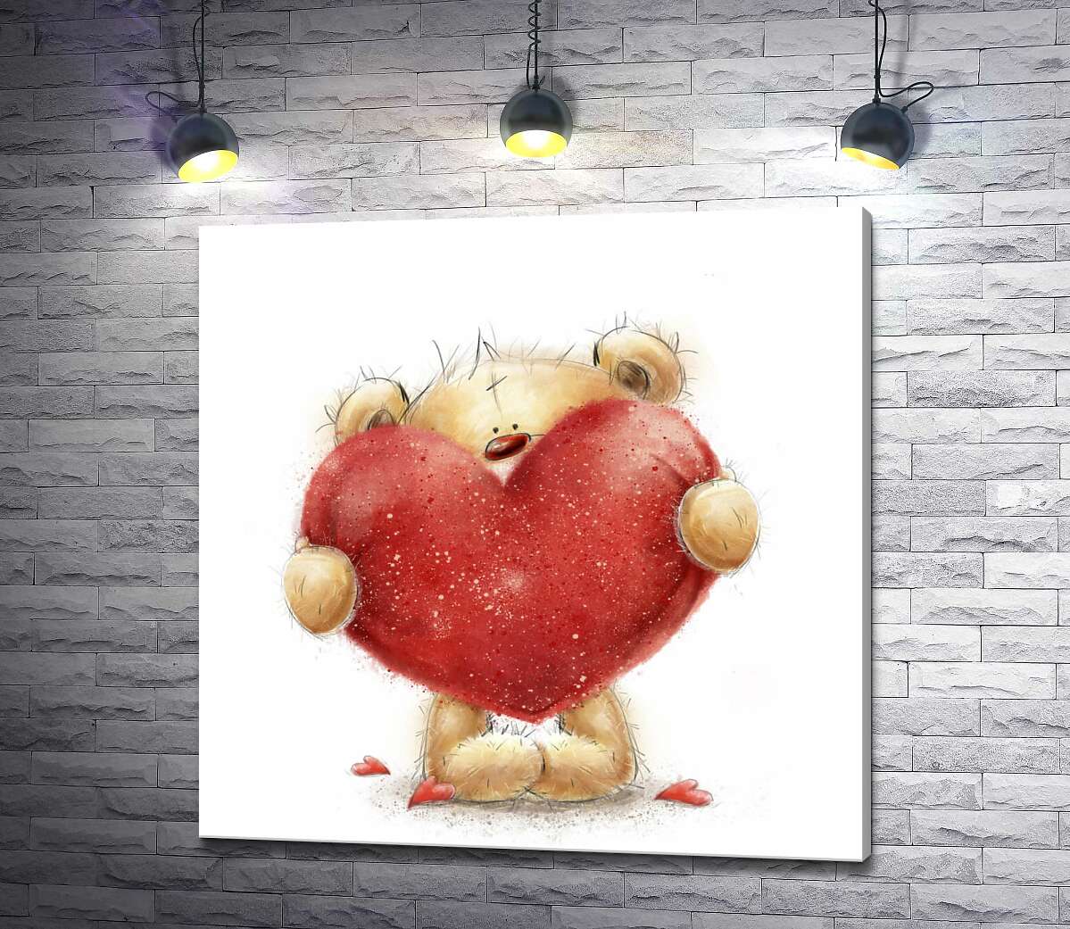 картина Червоний ніс ведмедика виглядає з-за великого червоного серця