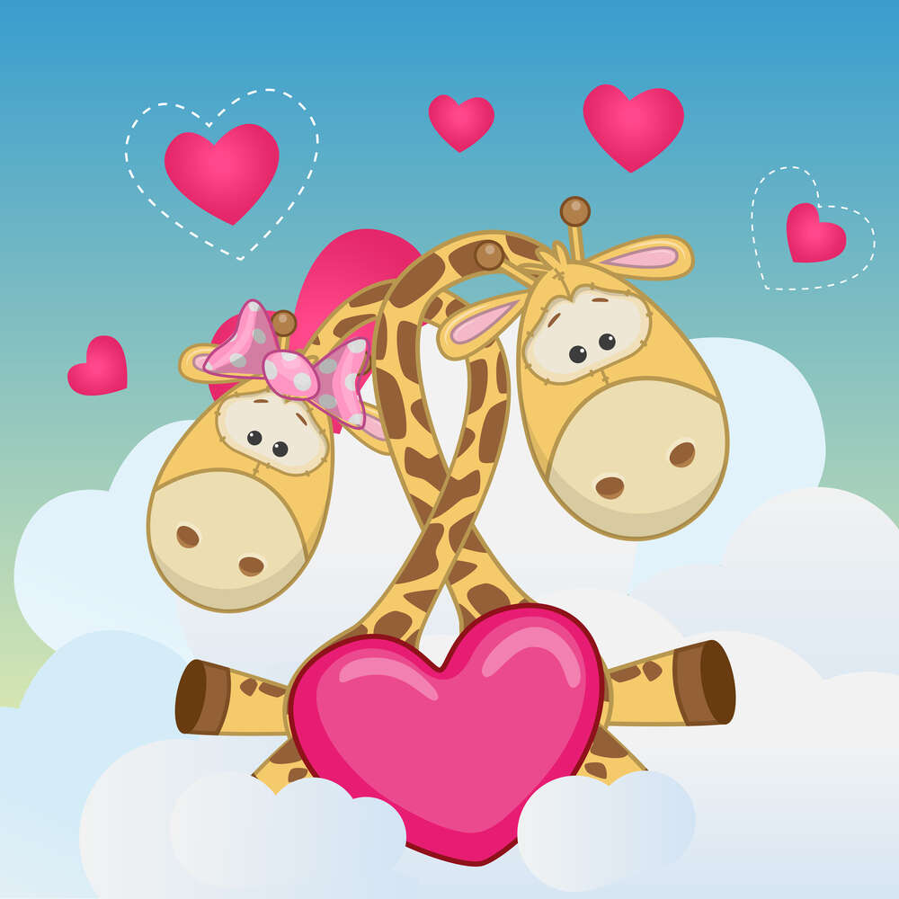 картина-постер Влюбленные жирафы сидят на пушистом облачке