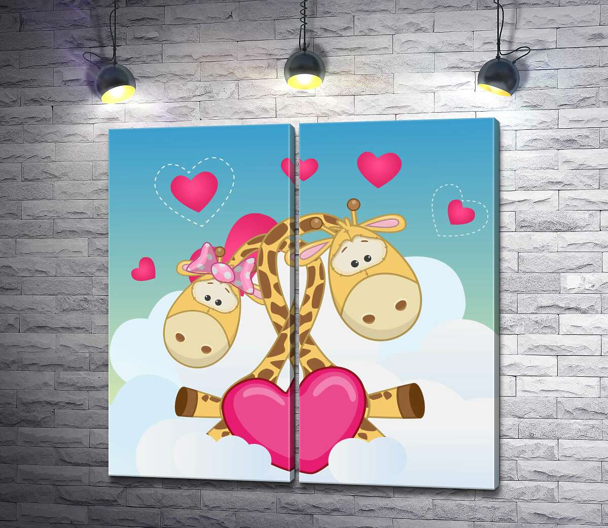 модульная картина Влюбленные жирафы сидят на пушистом облачке