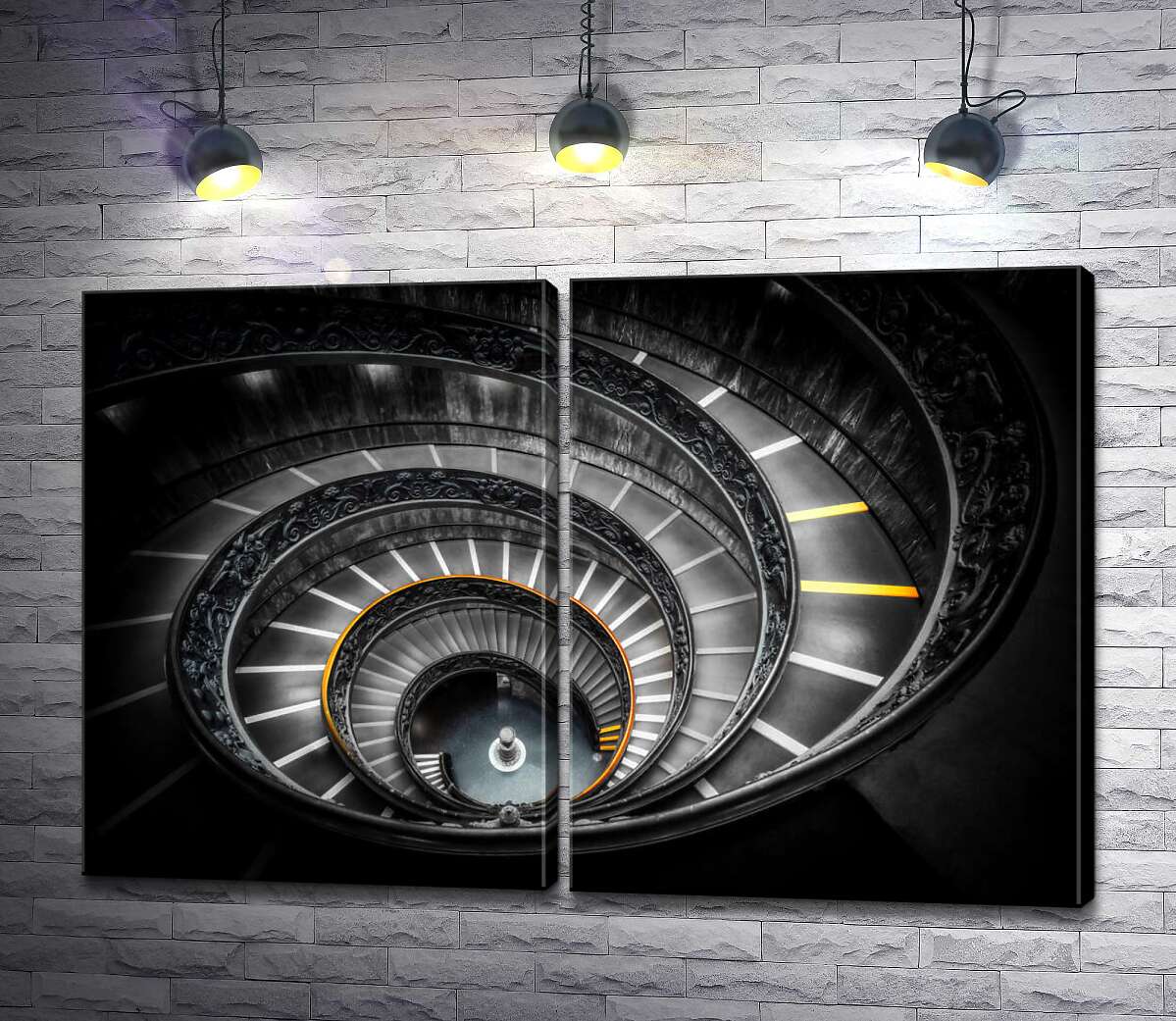 модульная картина Серая спираль лестницы с ажурными перилами